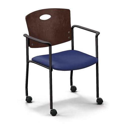 Standard Chair with Arms and Casters Espresso Wood Back Taupe Vinyl Seat Black Frame N458901