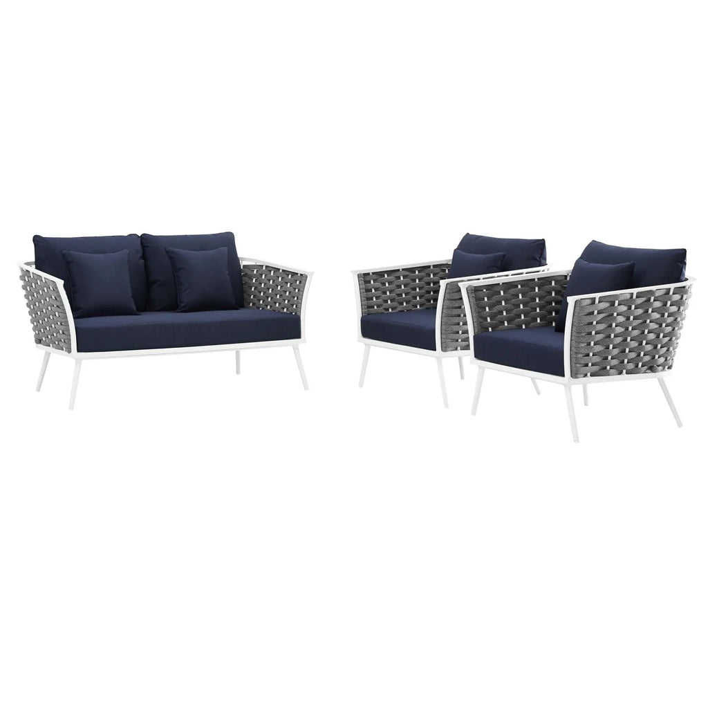 White Navy 3 Piece Aluminum Outdoor Sectional Sofa Set O188