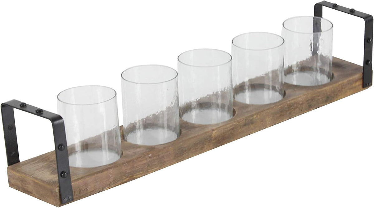 Wood Metal Glass Candle Holder 28 by 5-Inch V494