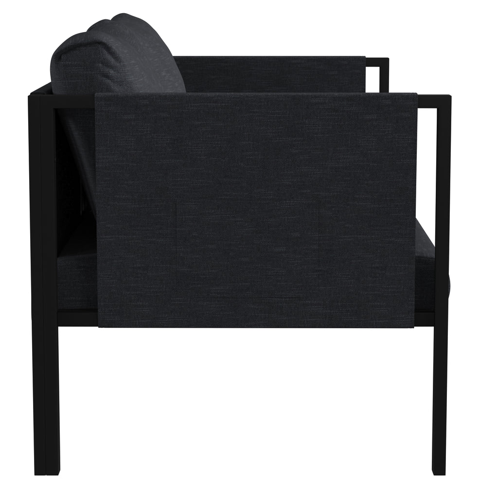 Black Steel Framed Patio Loveseat with Charcoal Cushions and 2 Storage Pockets L667895