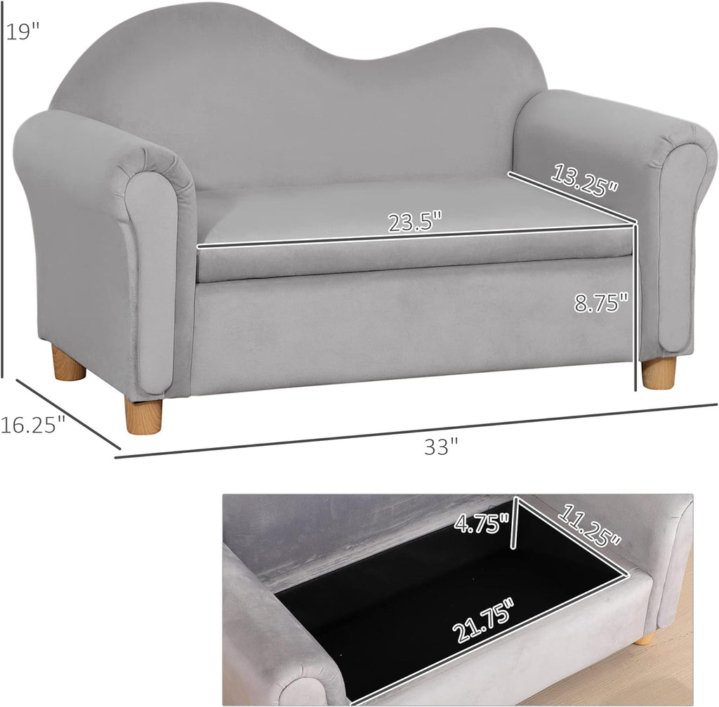 Grey Velvet Kids Sofa with Toy Storage Chest O9469