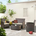 4 Pieces Gray Wicker Rattan Sectional Sofa Set with Table and Loveseat X906298