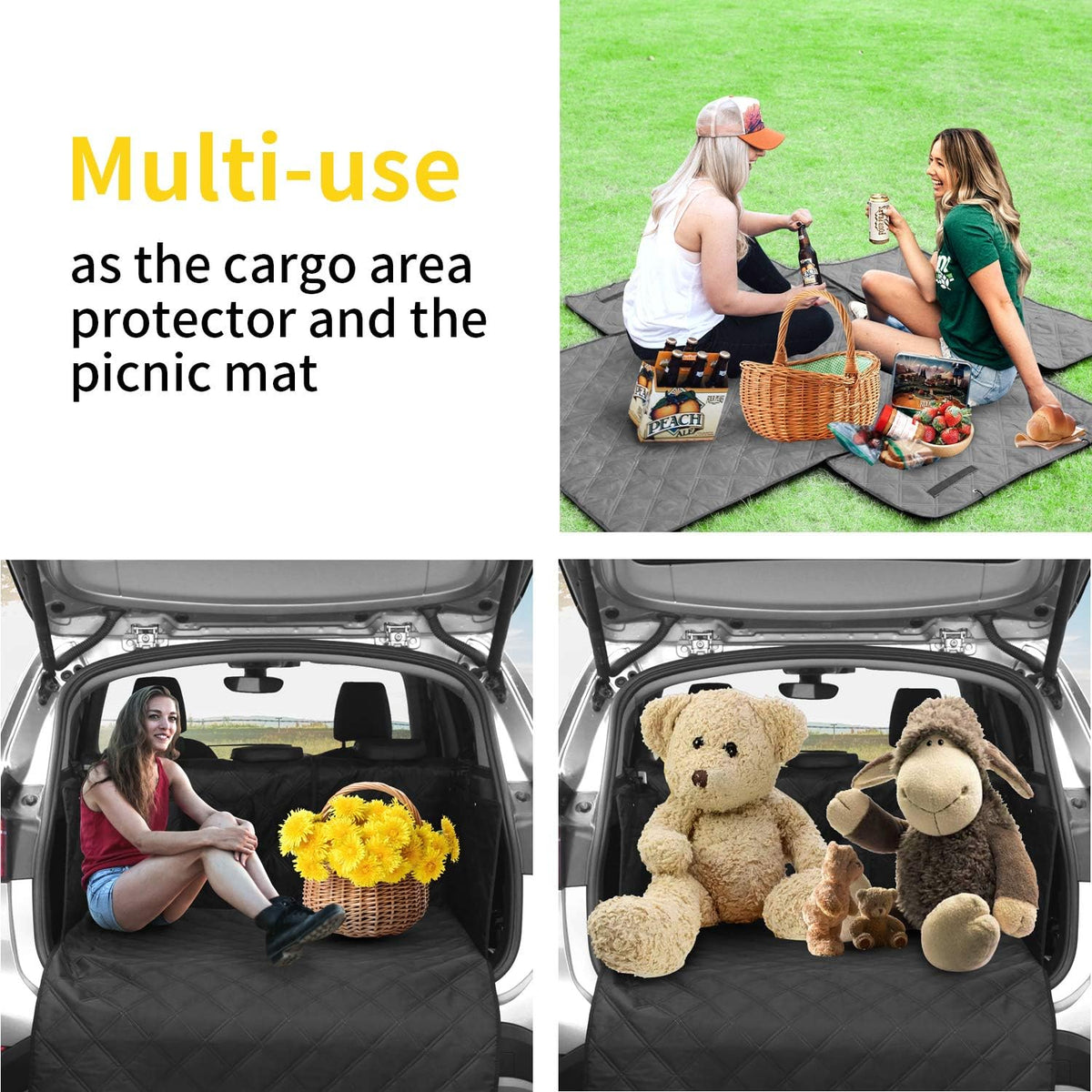 Black Waterproof Dog Cargo Liner with Side Walls Protector and Bumper Flap J650243
