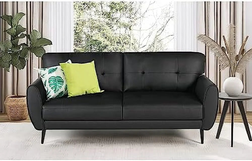 White Tufted Leather Loveseat Sofa H901