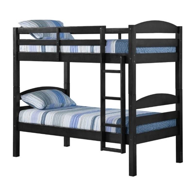 Twin Over Twin Solid Wood Bunk Bed in Black T14664