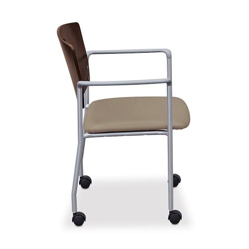 Standard Chair with Arms and Casters Espresso Wood Back Taupe Vinyl Seat Black Frame N458901