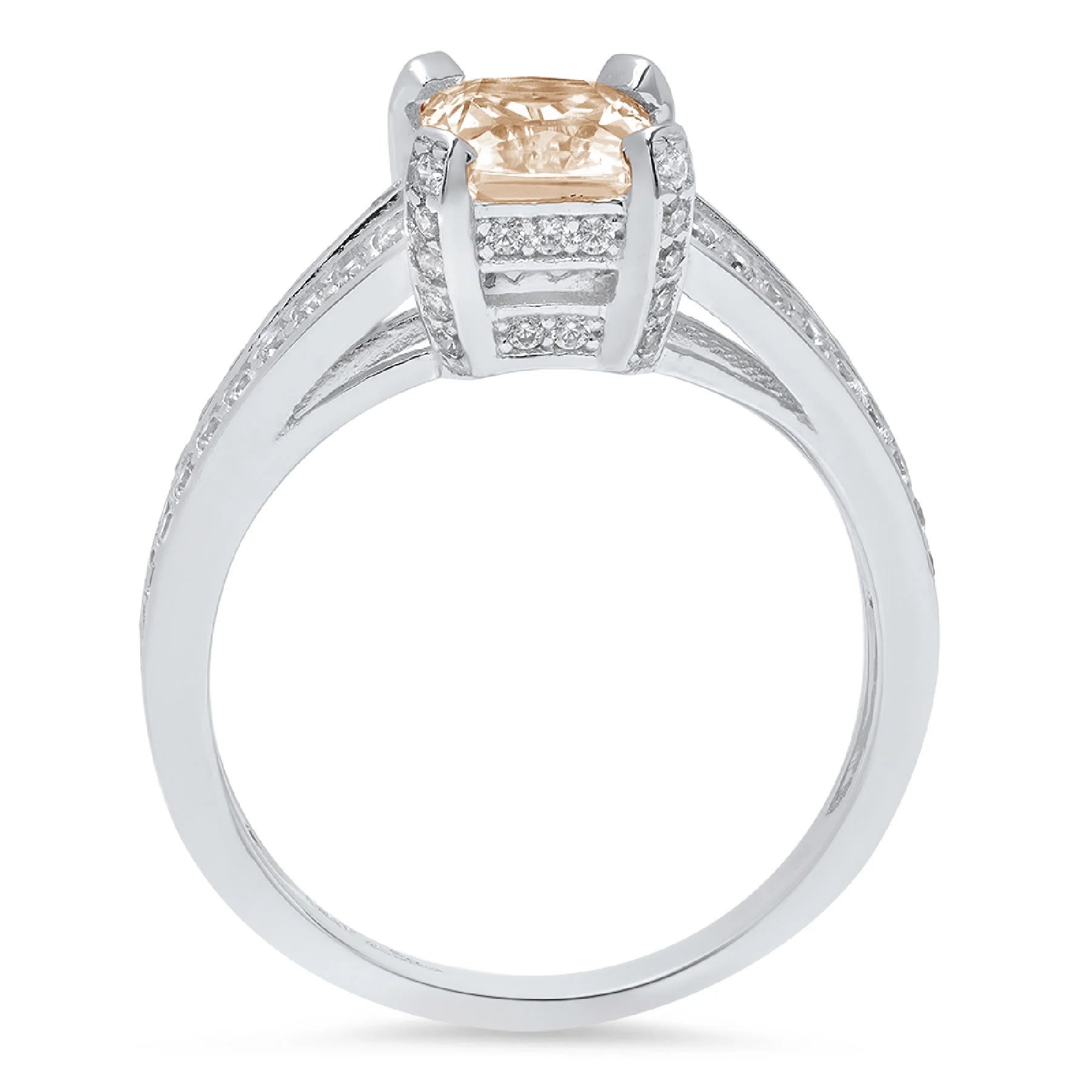 Emerald Cut Brown Champagne Simulated Diamond 18k White Gold Ring Size 3.5 D462097