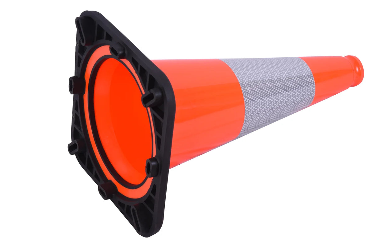 18" Orange PVC Safety Traffic Cone with Black Base and 6" Reflective Collars B513156