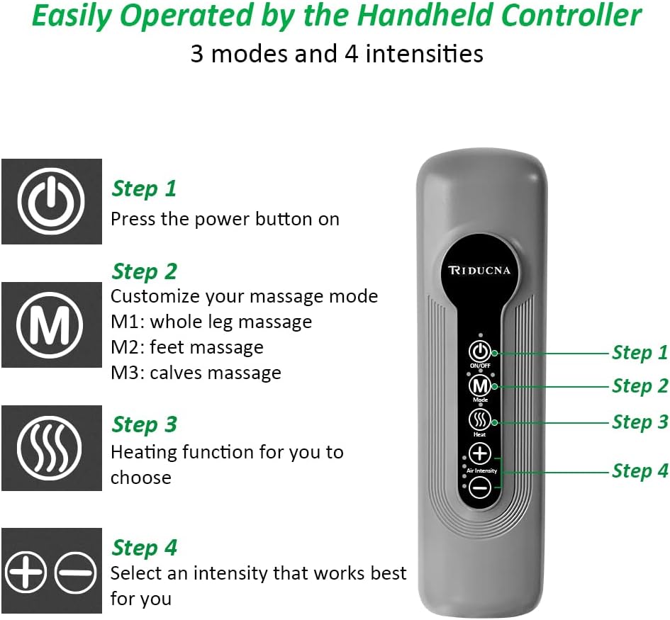 Leg Massager with Heat, Air Compression Foot and Calf Massage Machine, 3 Modes 4 Intensities Adjustable Leg Wraps O942
