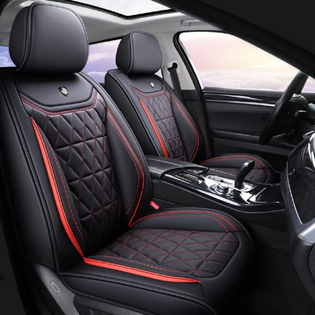 Black-red Leather Car Seat Covers Full Set O467