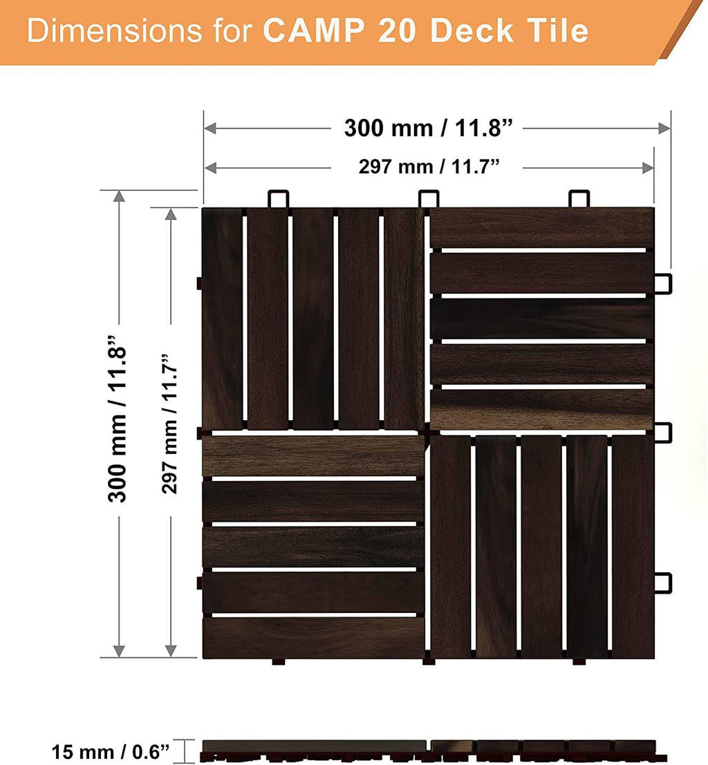 Acacia Hardwood Interlocking Patio Deck Tiles, Pack of 10 Y28486