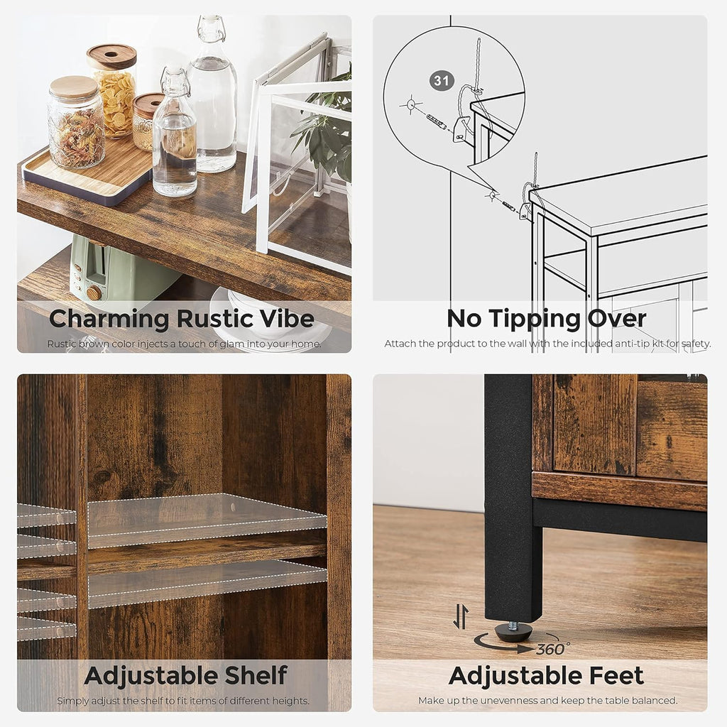 Rustic Brown and Black Buffet Cabinet with Glass Doors L907394