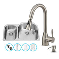 Undermount Stainless Steel Kitchen Sink with Faucet, Two Grids, Two Strainers and Dispenser Y355