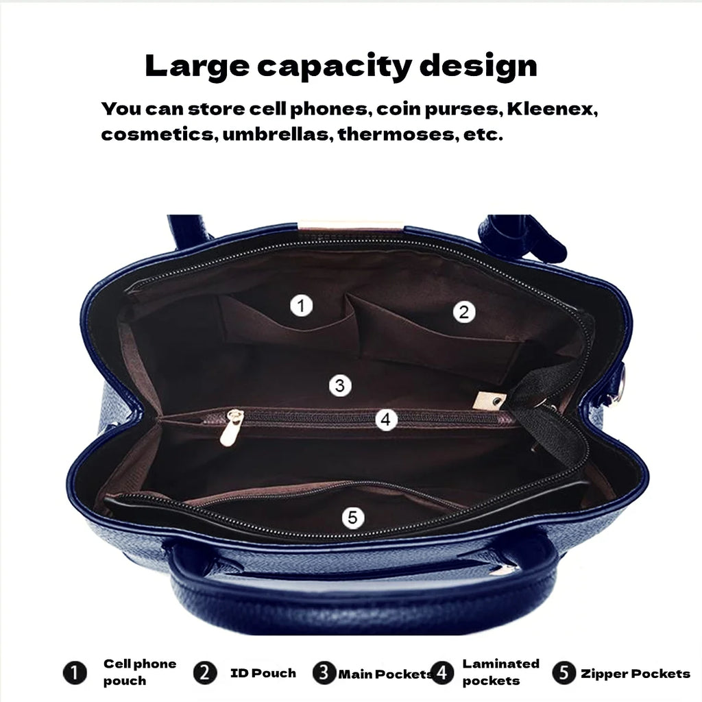 Blue Leather Tote Bag with Shoulder Q8686