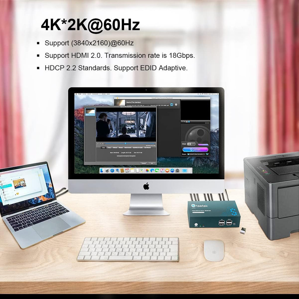 KVM Switch Dual Monitor 4 Port HDMI 4K@60Hz 4 in 2 Out J1998