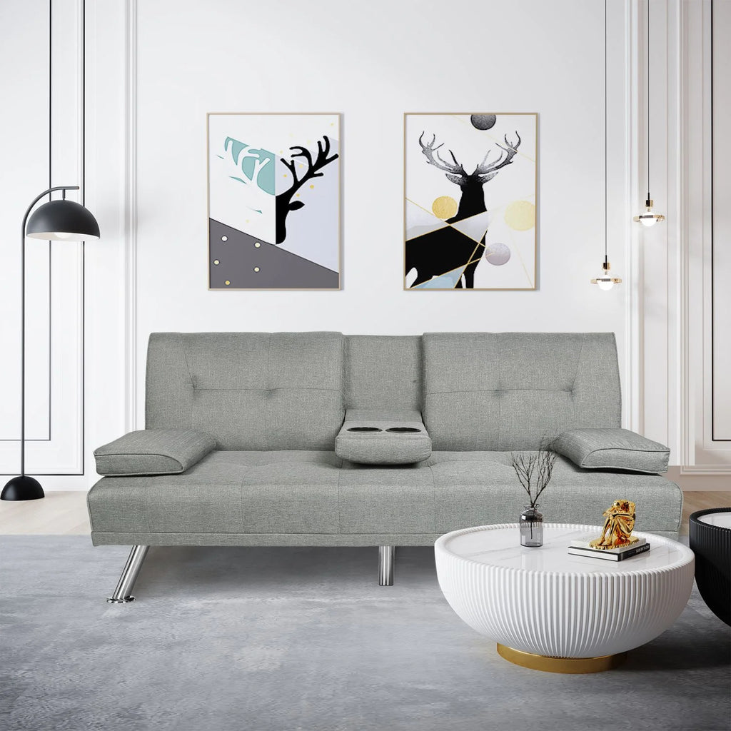 Light Grey Fabric Futon Sofa Bed I643576