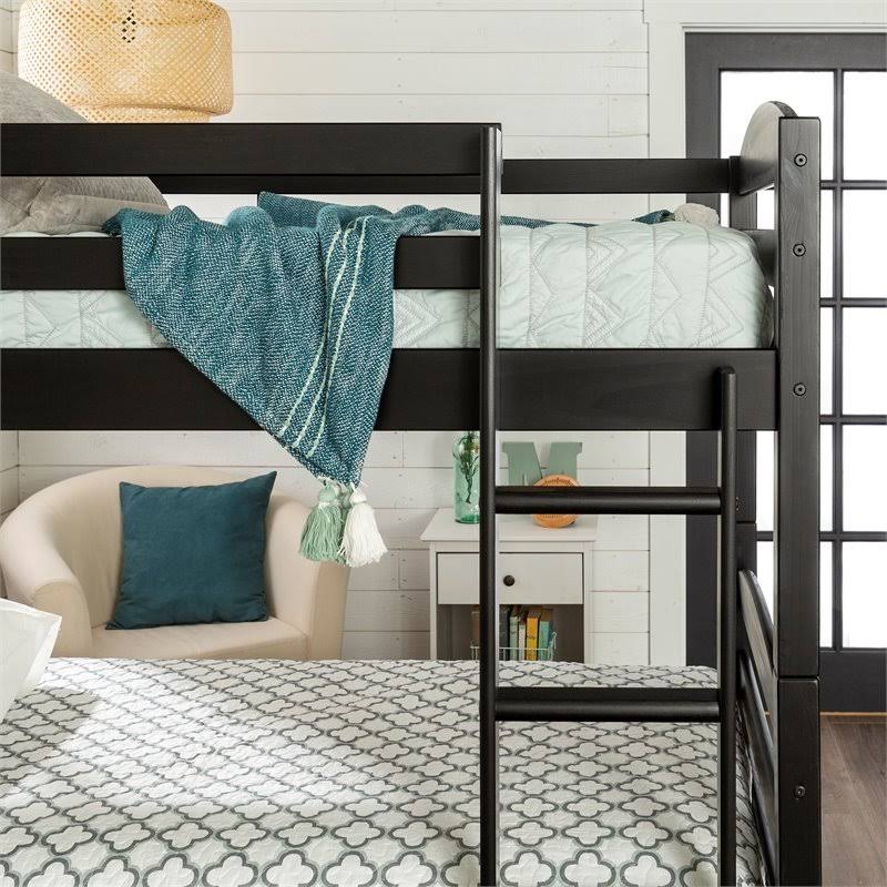 Twin Over Twin Solid Wood Bunk Bed in Black T14664