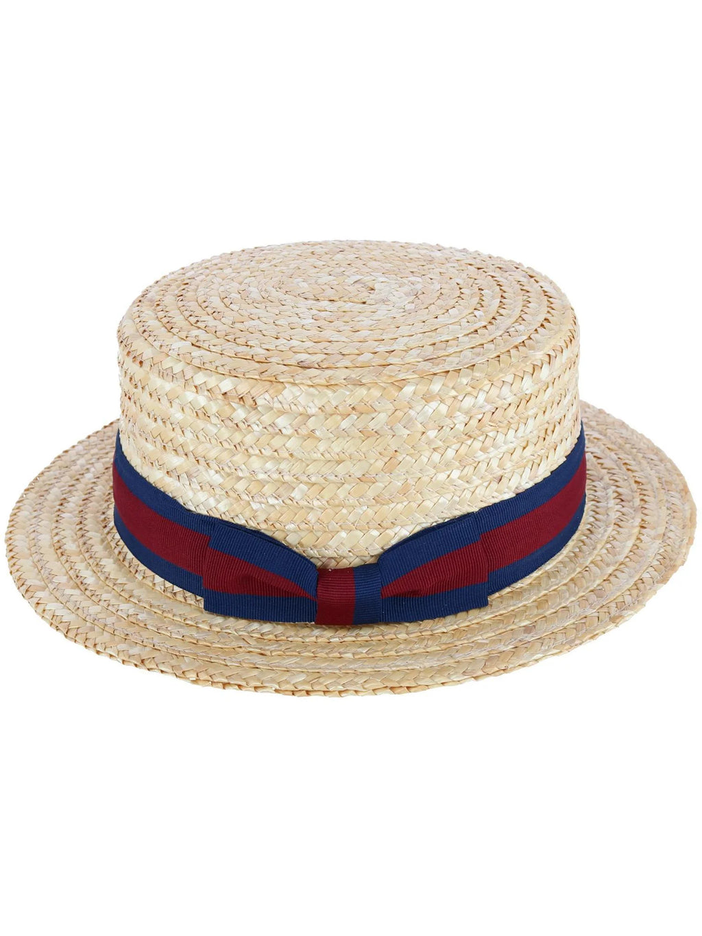 Straw Boater Hat with Navy Band and Elastic Sweatband N915913