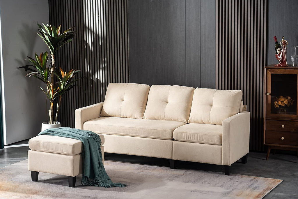 Beige Fabric Sectional Sofa with Chaise P282