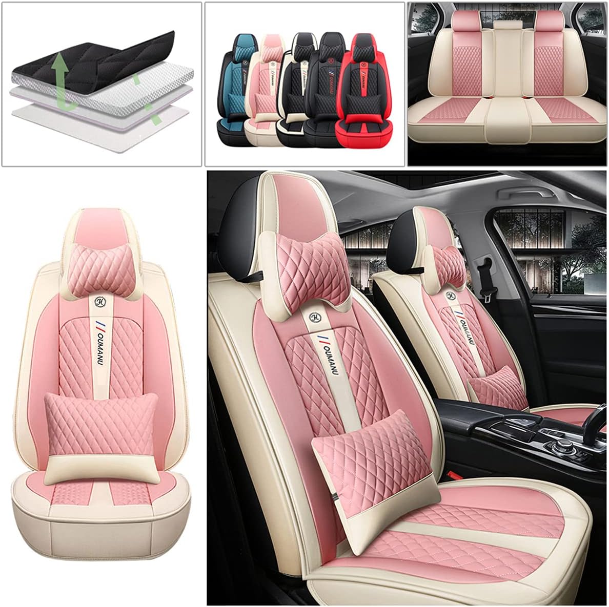 Black & Beige PU Leather Car Seat Covers G1812