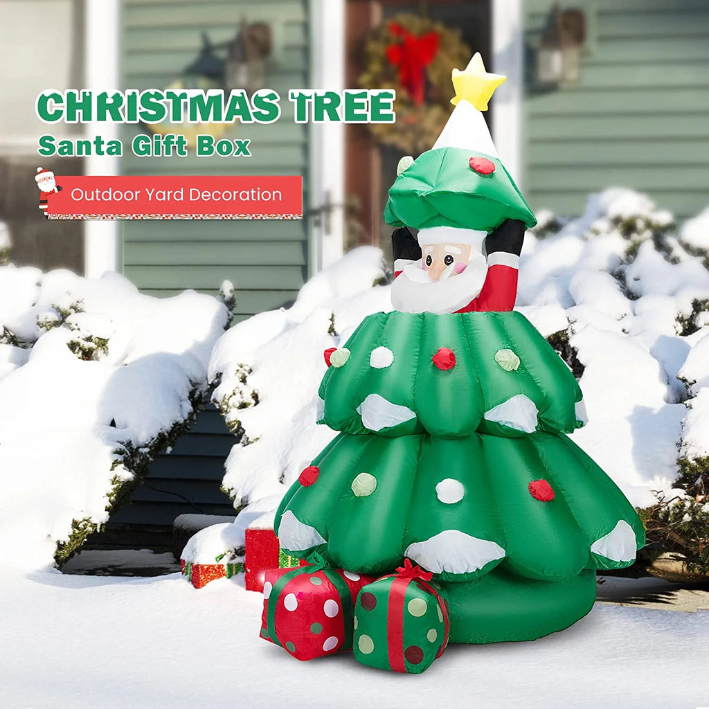 6ft Inflatable LED Lighted Christmas Tree with Pop up Santa and 2 Gift Boxes J208889