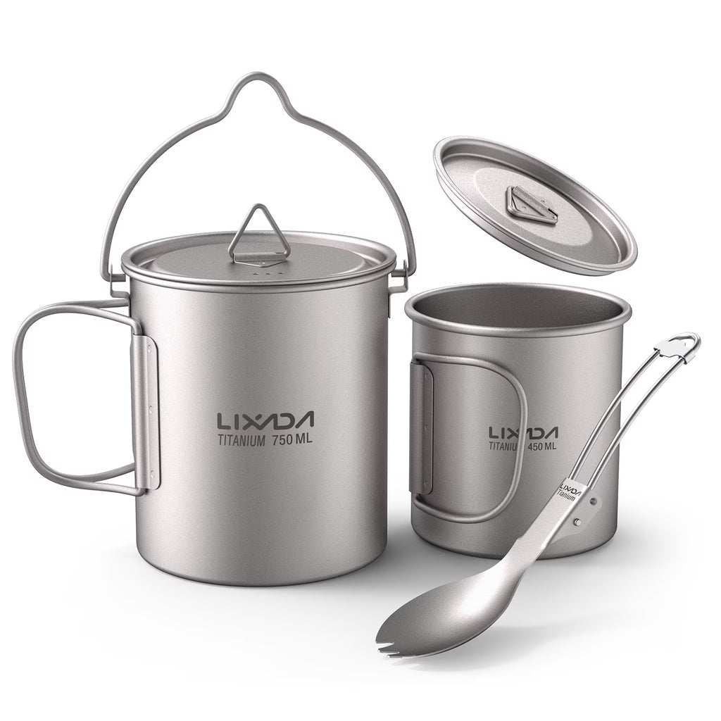 Titanium Outdoor Set with 750ml Pot, 450ml Cup, and Folding Spork G923