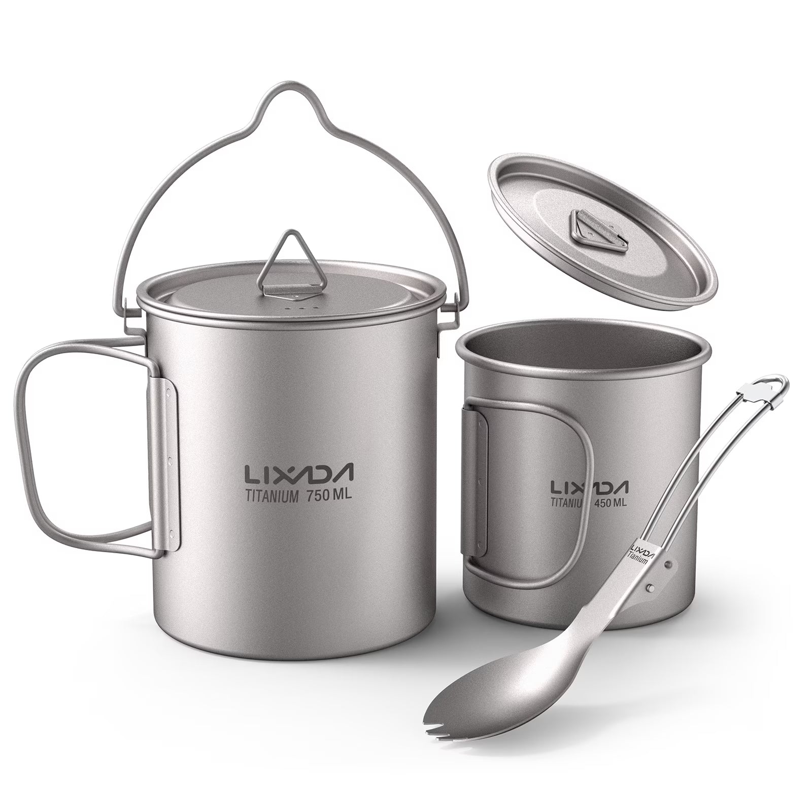 Titanium Outdoor Set with 750ml Pot, 450ml Cup, and Folding Spork G923