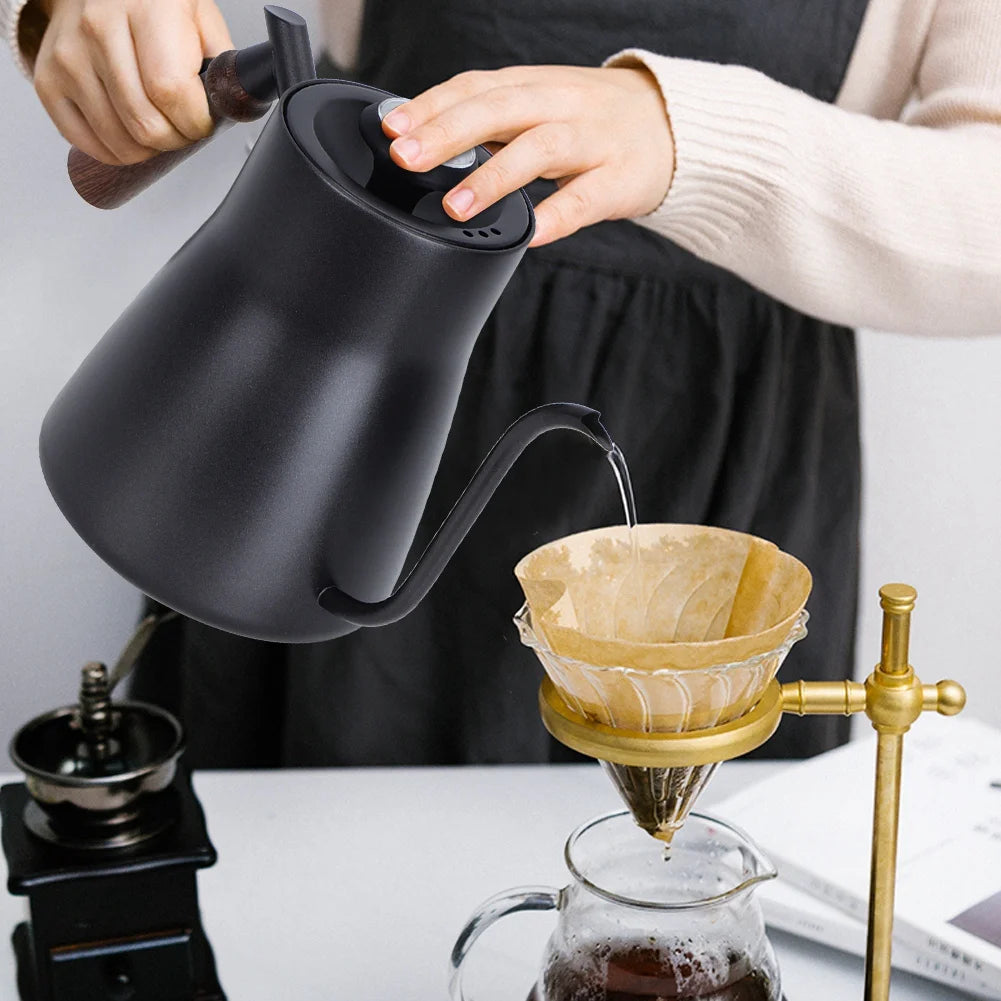 Thermometer Coffee Kettle with Wooden Handle J592