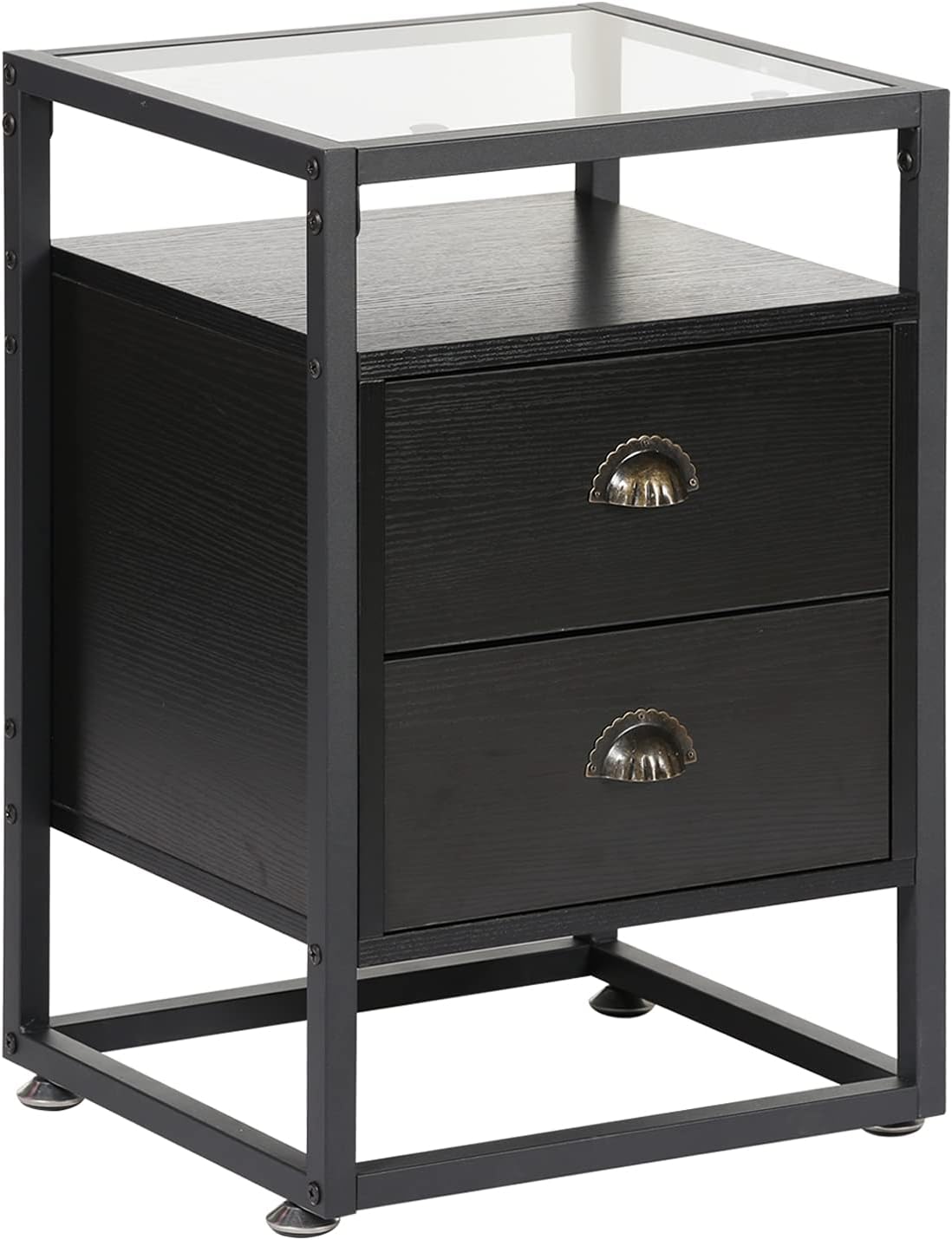 Brown Nightstand with Drawer and Shelf F519