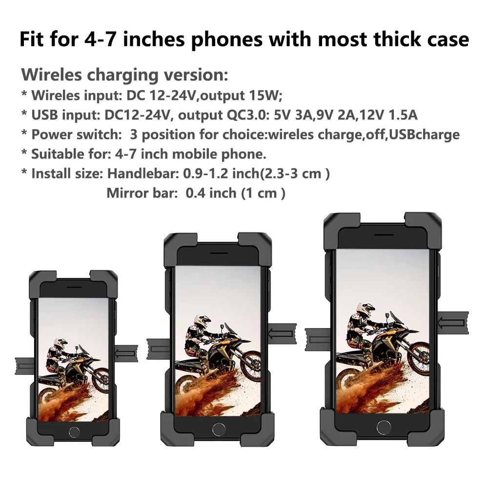 Motorcycle Phone Mount with Wireless and USB Charger 15W Qi Fast Charging Cell Phone Holder L427550