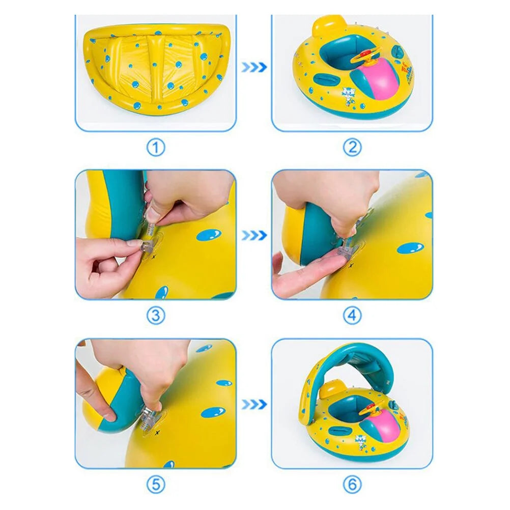 Inflatable Swimming Ring Baby Pool Float with Canopy Sunshade Roof I17375