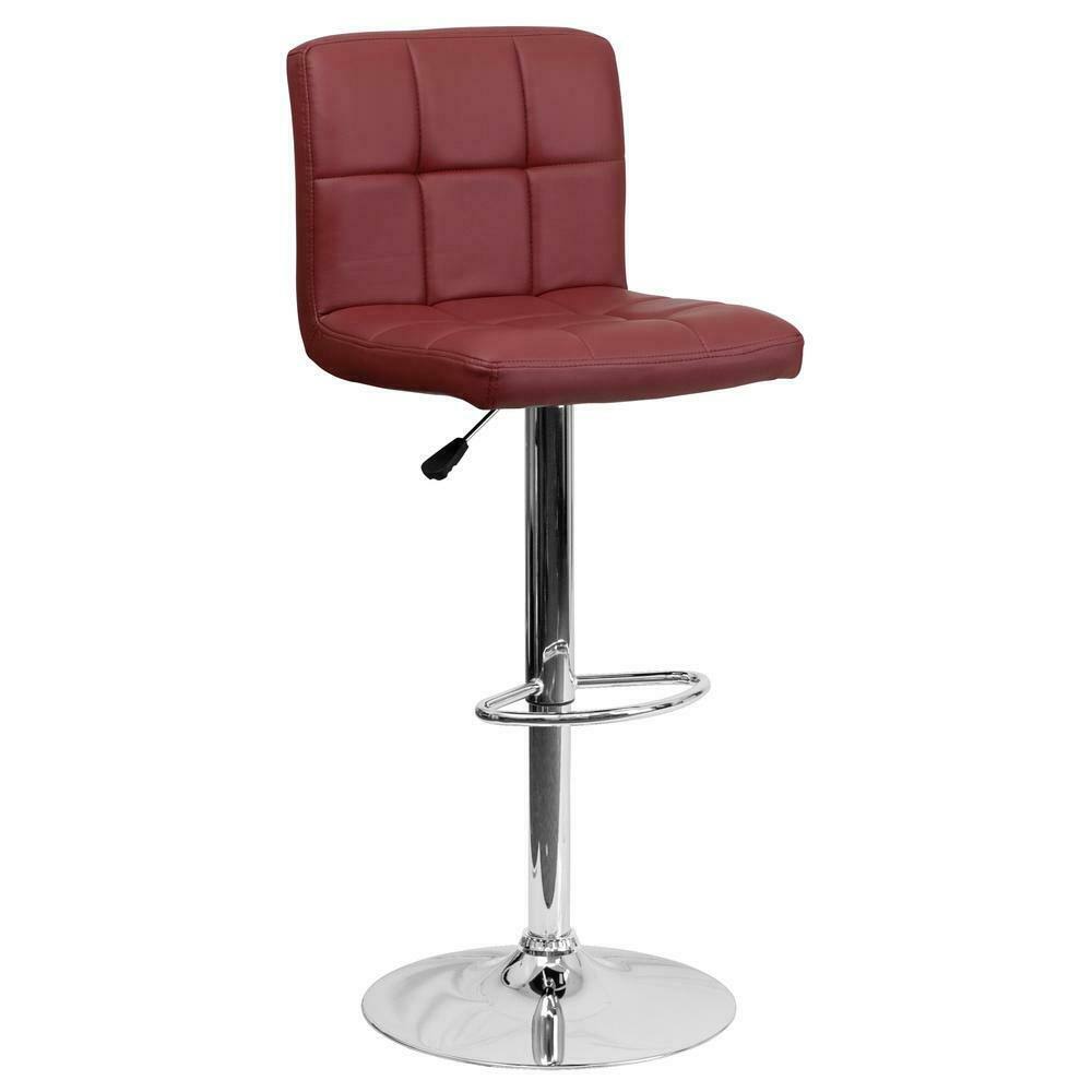 Burgundy Quilted Vinyl Adjustable Height Barstool with Chrome Base J979942