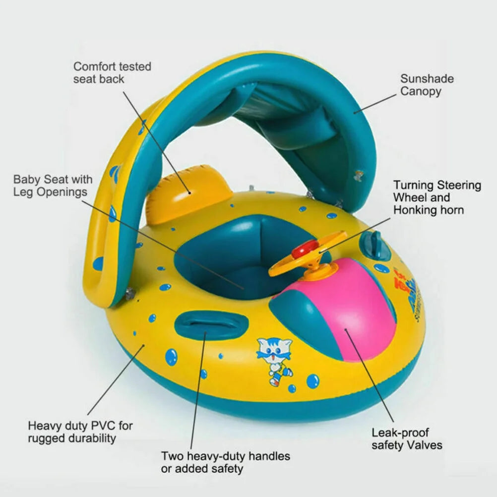 Inflatable Swimming Ring Baby Pool Float with Canopy Sunshade Roof I17375