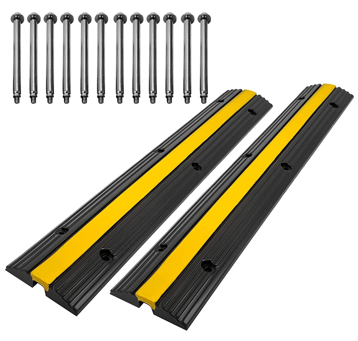 Cable Protector Ramp Rubber Speed Bumps 2 Pack 1 Channel 6600Lbs Load Capacity with 12 Bolts Spike T1268