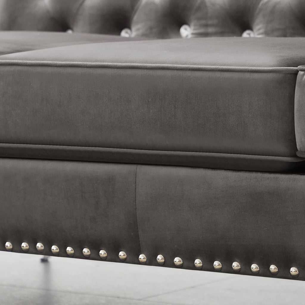 Tufted Velvet Loveseat with 2 Pillows Metal Legs O491111