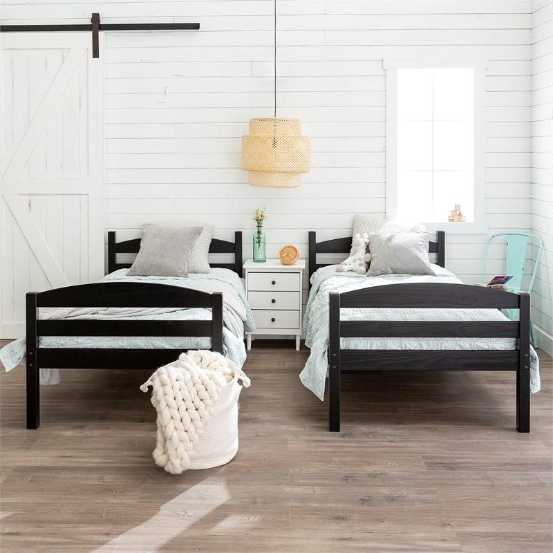 Twin Over Twin Solid Wood Bunk Bed in Black T14664
