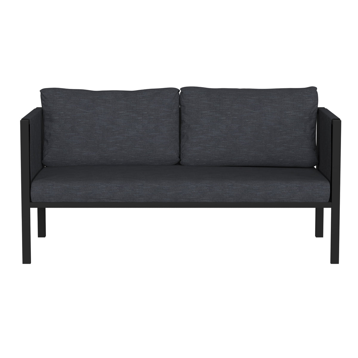 Black Steel Framed Patio Loveseat with Charcoal Cushions and 2 Storage Pockets L667895