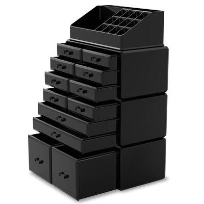 12 Drawer Black Cosmetic Organizer Y827344