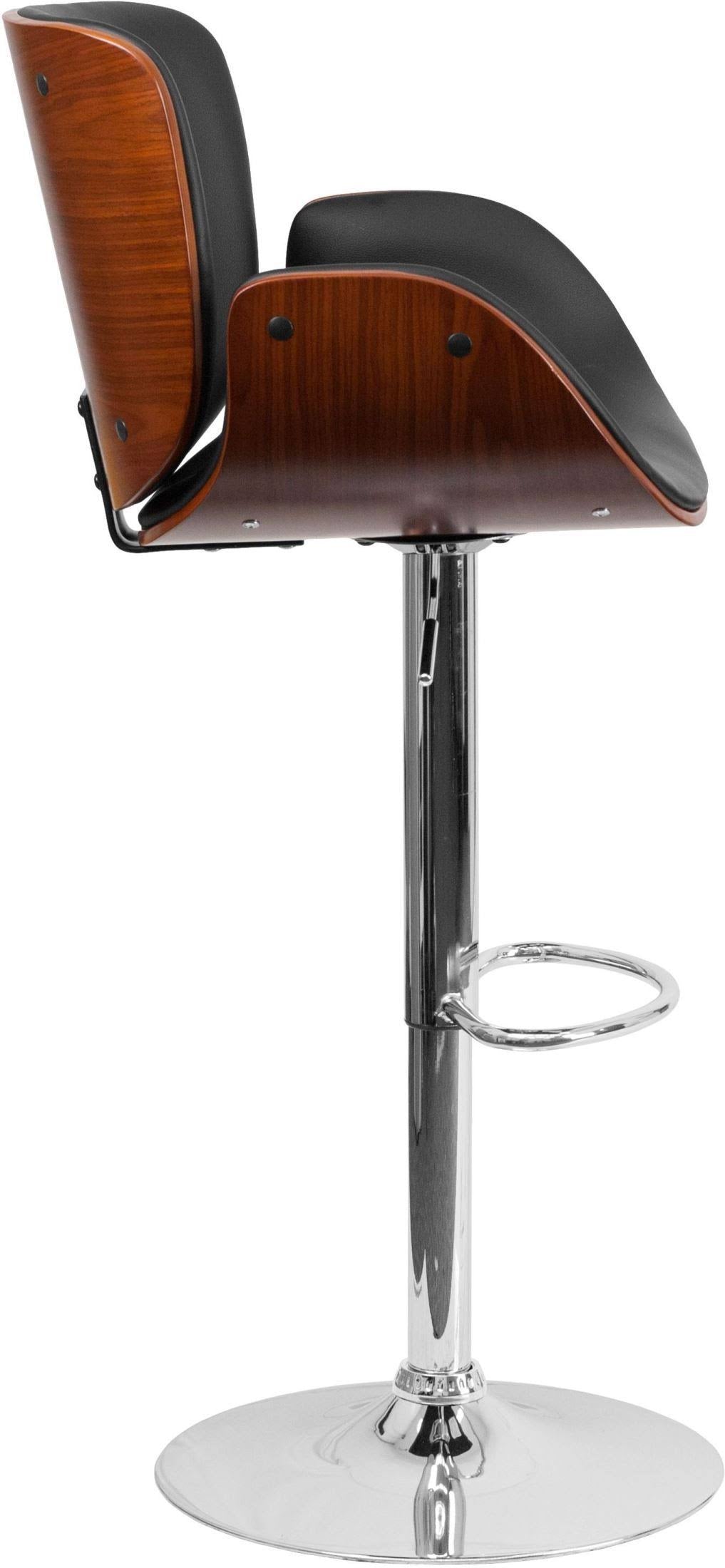 Walnut Bentwood Adjustable Height Barstool with Curved Black Vinyl Seat C86407
