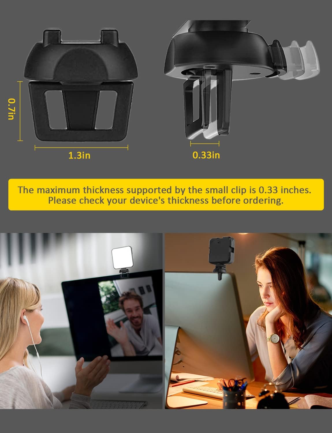 Dimmable Rechargeable Video Conference Lighting Kit with Webcam Style Clip B10891