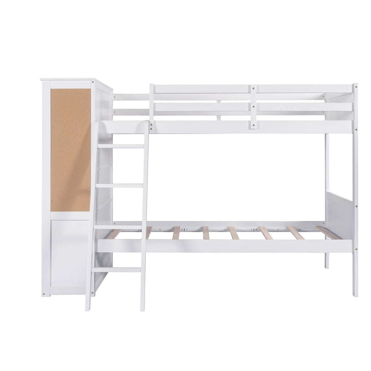 White Twin Over Twin Bunk Bed with Bookcase and 2 Drawers N794