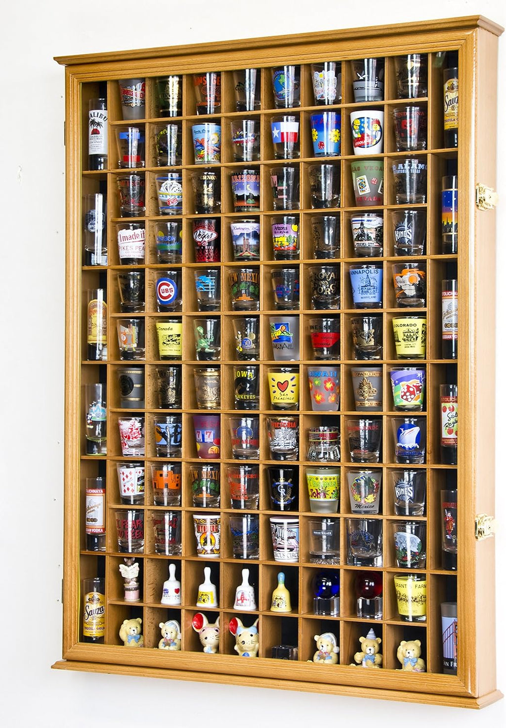 Oak Shot Glass Display Case with Lockable Door O844