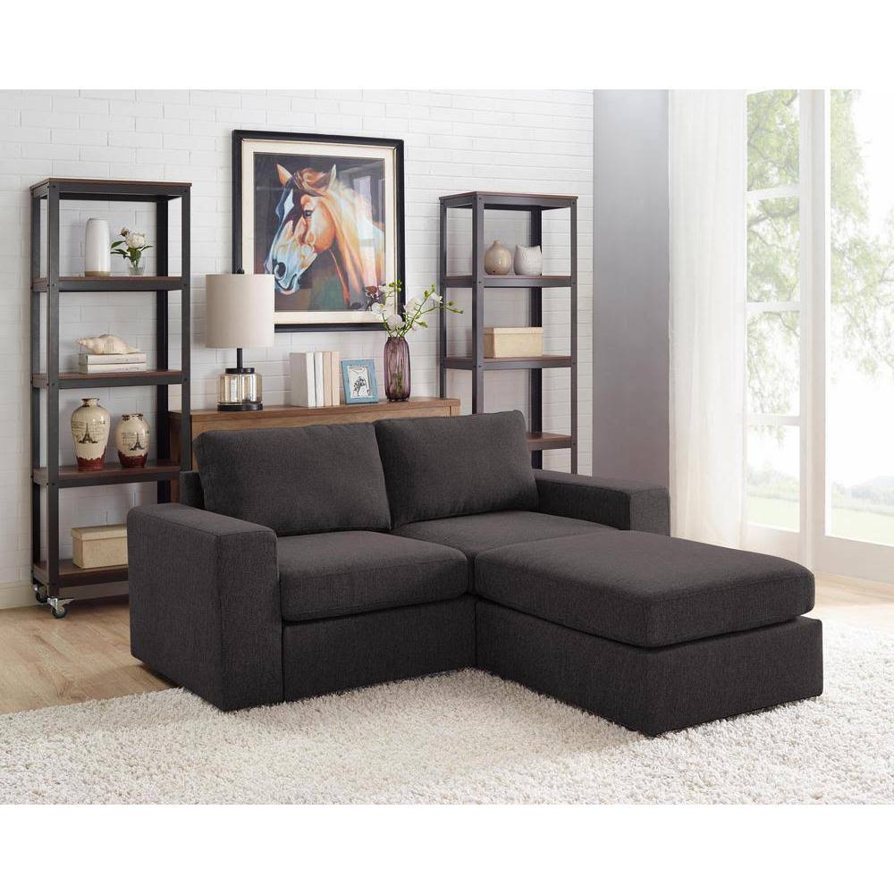 Dark Gray Linen Loveseat with Ottoman Y9738