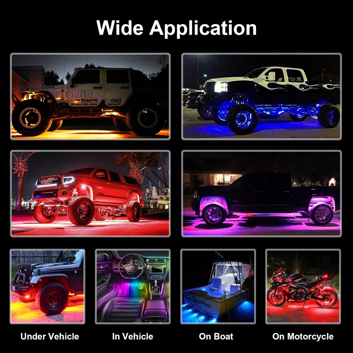 LED Rock Lights 8 Pods Waterproof Multicolor RGB Underglow Neon Lights Pack of 2 W14567