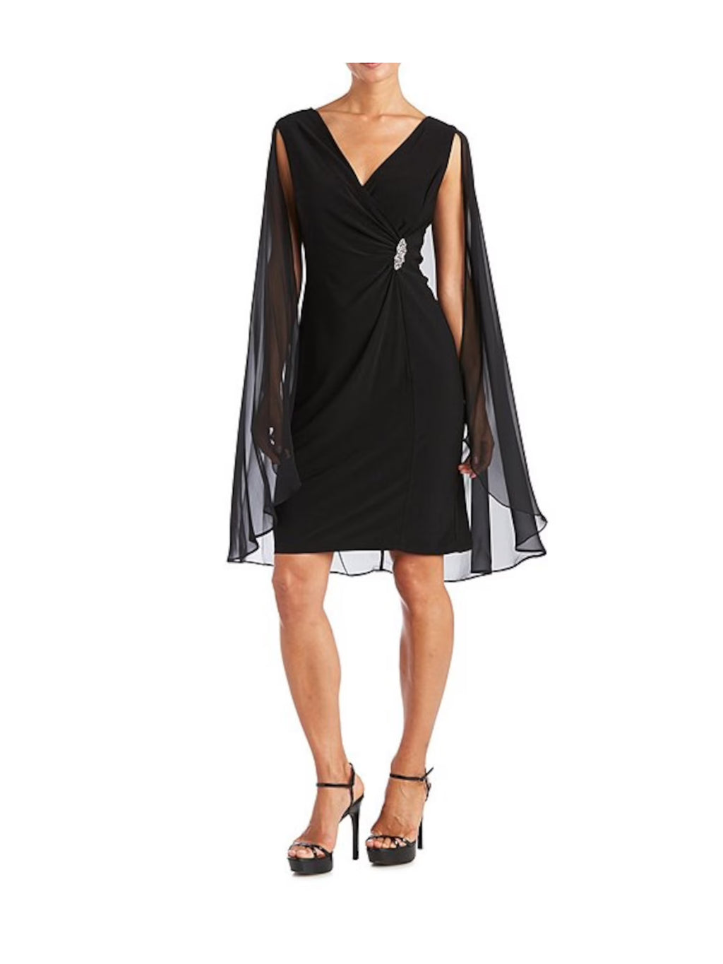 Black Stretch Chiffon Sleeveless Evening Sheath Dress Y732