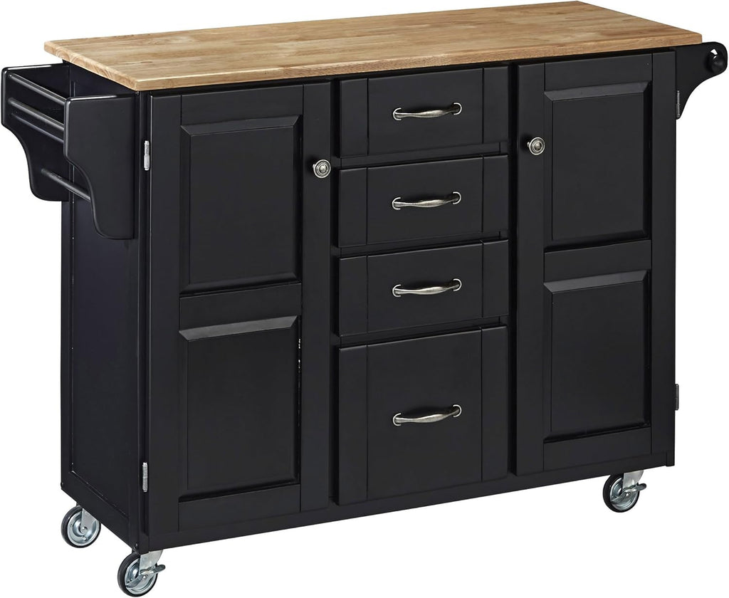 Warm Oak 2 Door Cabinet Kitchen Cart with Natural Wood Top L57971