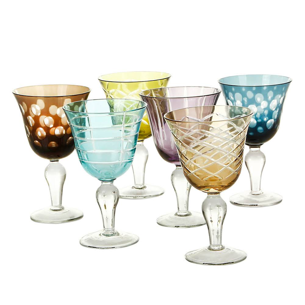 Wine Glass Set with Cut Multicolour J8661