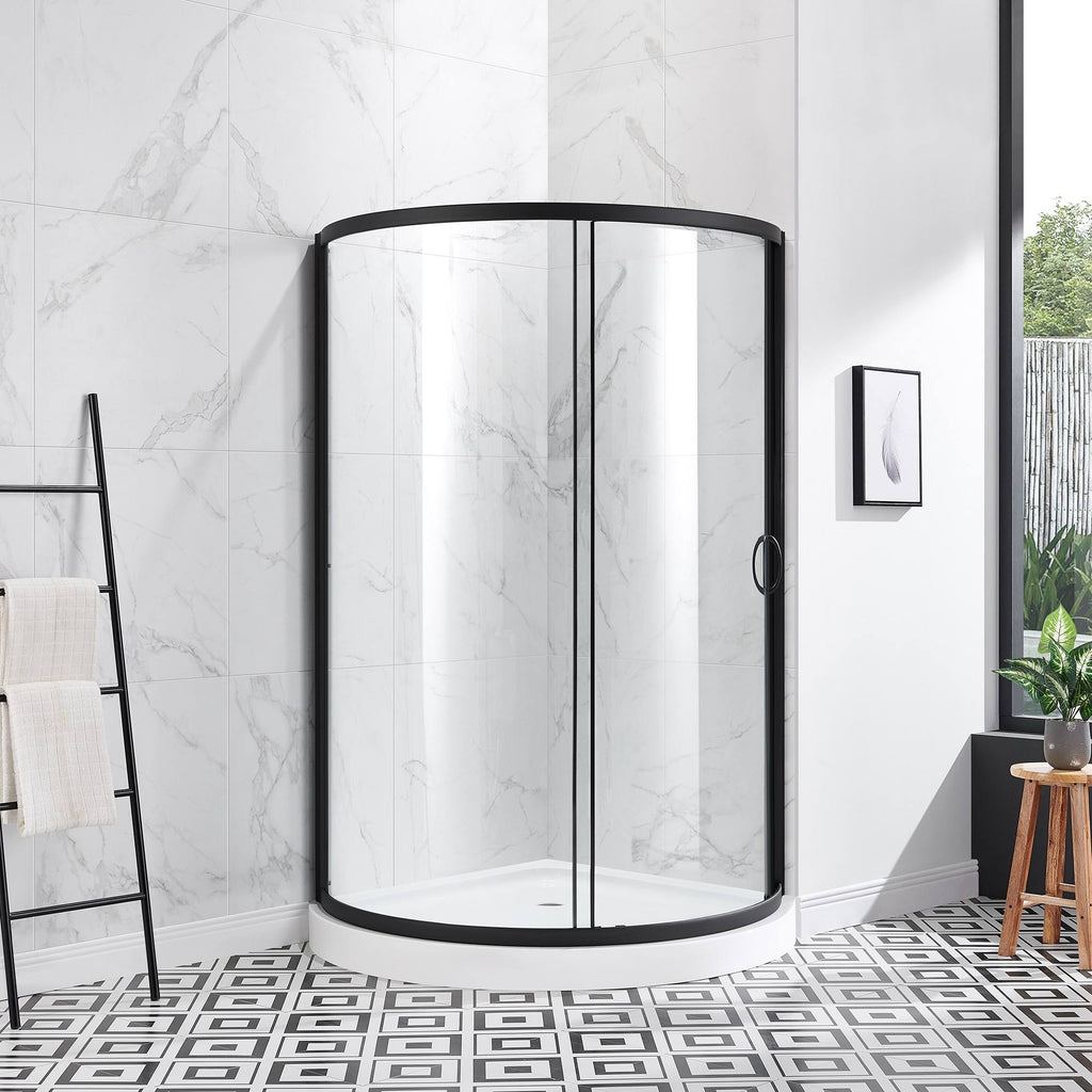 Black Shower Kit with Clear Glass Panels and Base Z83885