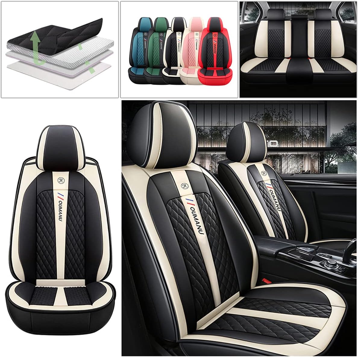 Black & Beige PU Leather Car Seat Covers G1812