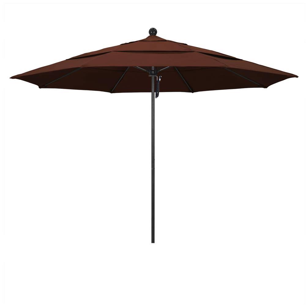 11 ft. Stone Black Aluminum Market Patio Umbrella with Pulley Lift and Fiberglass Ribs L35294